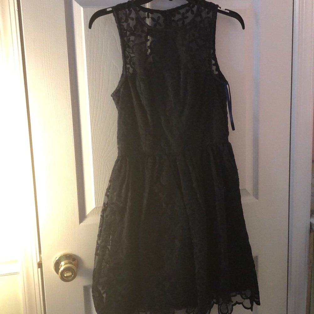 Navy blue dress with flower pattern